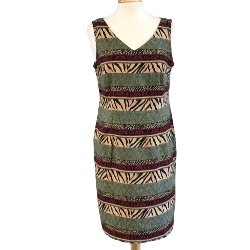 Kathie Lee Collection Multi-Print S/L V-Neck Dres… - image 1